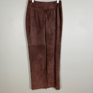 BCBG Leather Suede Pants Straight Leg Nordstrom Womens 4 Brown Western Rock